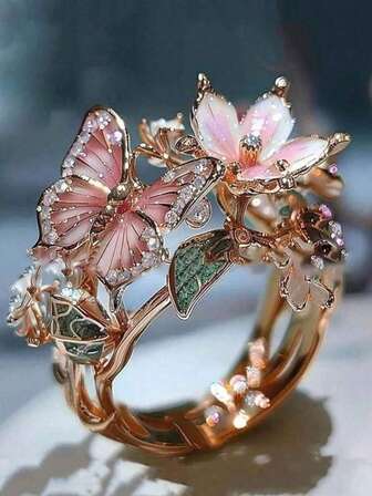 1 Anillo de mariposa, anillo de moda para mujer, anillo de flor de circonita elegante, anillo abierto de joyería de lujo, regalo de boda y fiesta para mujer, regalo del Día de la Madre, regalo del Día de San Valentín, suministros para fiestas de cumpleaños, regalo de aniversario