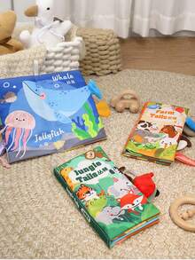 1-pack tygboksset för bebisar, set med böcker om tyst tandsprickning, tygböcker för barn, tygböcker för småbarnspedagogik, klistermärkesböcker för kognitiv upplysning, komfortdockor och kognitiva grönsaksdockor - Multifärgad - Visa 7