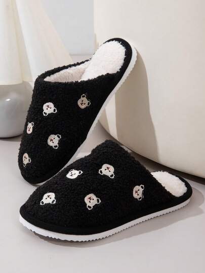 New Women's Autumn/Winter Closed Toe Slippers, Embroidered Cute Bear EVA Sole, Fashionable Animal Embroidery, Lightweight And Comfortable For Home Wear