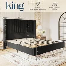 Queen/King Size Bed Frame With LED Headboard, Charging Ports, And 4 Storage Drawers, Functional Noise-Free Platform Bed, No Box Spring Required - Black - View 9