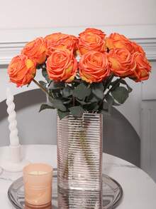 7pcs/Set Realistic Flame Rose, Lifelike Flowers, Orange, 7 Rose Bouquet, Suitable For Mother's Day Decor, Wedding Season, Graduation, Gifts, Candlelight Dinner Decor, Tabletop Decor, Centerpiece, Plastic Flowers, School Dorm Office Decor, Outdoor Party, Holiday Birthday Party Decor, Home Entrance, Hotel Restaurant, Living Room, Bedroom, Wedding Party, Kitchen Garden Decor, Valentine's Day Decor, Easter, Spring/Summer Decor, Seasonal Decor