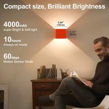 3-Color Wireless Motion Sensor Wall Light With Remote Control, 4000mAh Rechargeable Battery Powered LED Indoor Up/Down Wall Lamp, Dimmable Brightness, Suitable For Bedroom, Living Room, Corridor, Farmhouse - Three Colors + Remote Control - View 3