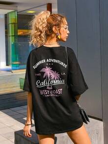 Oversized T-Shirt With Letter Graphic - Black - View 6