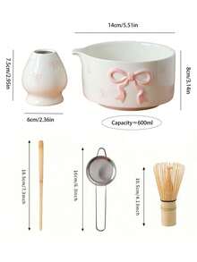 1/2/3/4/5件套浮雕蝴蝶陶瓷抹茶碗套装，包含抹茶碗、茶架、茶筅、茶勺、茶筛、家用打蛋器、搅拌工具、可重复使用的抹茶冲泡配件 - 彩色 - 查看 2