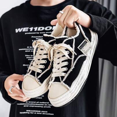 Herrloafers för student, casual, halkfria, andningsbara PU-läder, rund tå, låga skor, tjock sula, höjning, skateboardskor, platåskor