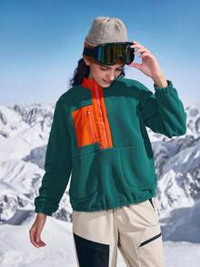 Women's Autumn/Winter Long Sleeve Casual Colorblock Stand Collar Zip-Up Fleece Top, Winter Clothes - Multicolor - View 3