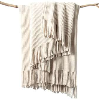 50 x 60 英寸菱形针织毯，轻盈柔软舒适，适用于床、沙发、农舍、户外、旅行、办公室等场所。