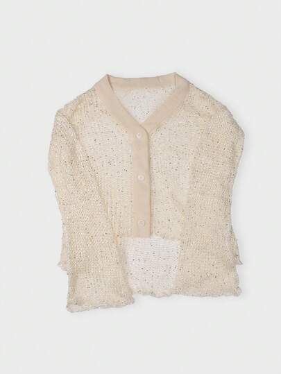 Yuewini Cardigan sexy a scollo a V traforato e trasparente con paillettes, con bottoni davanti, maniche a pipistrello larghe, abbigliamento esterno morbido e lusinghiero, di moda per uso casual quotidiano, festival musicali, primavera, stagione dei matrimoni