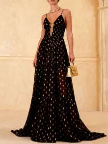 波尔卡圆点印花无袖连体裤，性感夏装