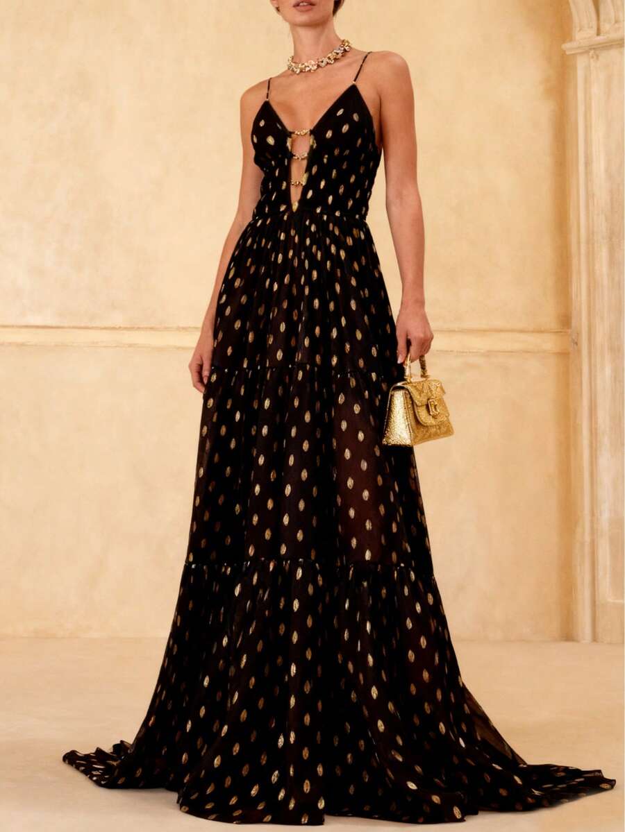 波尔卡圆点印花无袖连体裤，性感夏装