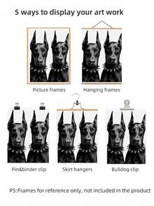 1幅无框双杜宾犬肖像海报，奢华黑白杜宾犬墙饰，现代狗狗图案，适用于卧室、客厅、宿舍 | 卧室装饰，宿舍必备 - 彩色 - 查看 6