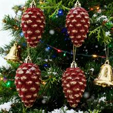 4 adornos navideños brillantes para árbol de Navidad: bastón de caramelo, piña y bola. Decoración colgante para fiestas navideñas en casas de campo. - Burdeos - Ver 5