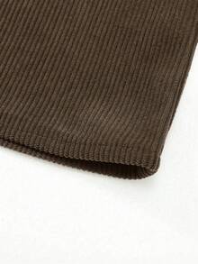 Men's Corduroy Collar Long Sleeve Polo Shirt, Casual Loose Fit Solid Color Pullover Top, For Spring & Autumn - Coffee Brown - View 5