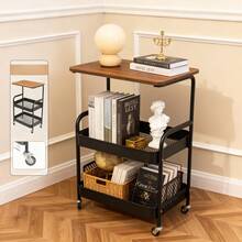 Office Tables Computer Workstations Rolling Cart 3-Tier Metal Utility Cart, 3-Tier Printer Stand With Wheels, Rolling Storage Cart With Lockable Wheels, Kitchen, Office, Bedroom, Living Room - màu đen - Xem 2