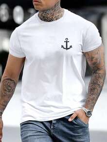Manfinity Homme Men's Anchor Print T-Shirt - White - View 10