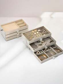 1 件装，3 层，透明，天鹅绒面料，亚克力首饰收纳盒 - 大容量，可收纳耳环、戒指和项链；适合居家和旅行；防褪色加厚抽屉设计（含首饰托盘）；现代风格女士首饰盒；多抽屉首饰收纳盒 - 大容量，可收纳耳环