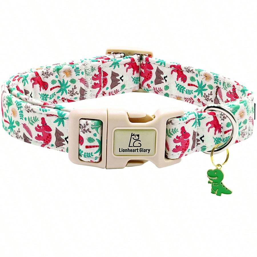 Lionheart Glory Dinosaur Pattern Cute Dog Collar, Adjustable Pet Collar Suitable For Spring/Summer, Unisex Pet Gift - Dark Green - View 1