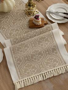 1 pieza Camino de mesa impermeable con flecos de borlas, adecuado para decoración del hogar, bodas, restaurantes, sala de estar - Café integral - Ver 3
