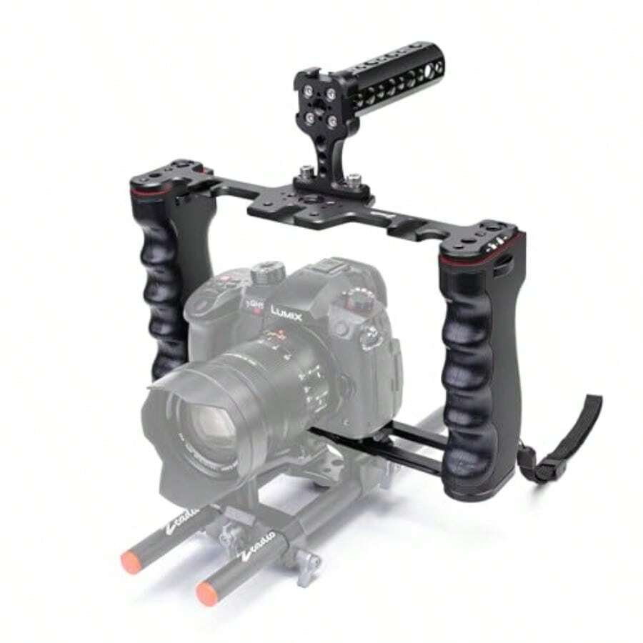 Camera Video Rig Cage Aluminum Filmmaking Movie Making Kit With Top Handle And Arca Type Base Compatible With All DSLR Camera And Camcorder - Black - View 1