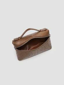 1 pieza Bolso de hombro cuadrado de unicolor con textura de grano de litchi en PU, bolso de mano pequeño para mujer, adecuado para combinar con diaria, salidas, compras, fiestas, bol - Marrón - Ver 7