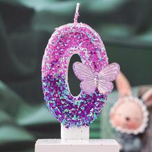 1 pieza Vela de cumpleaños con número brillante en forma de mariposa, velas de celebración de cumpleaños con diseño de mariposa degradado púrpura - Multicolor - Ver 15