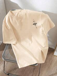 T-shirt à manches courtes pour garçons avec imprimé boussole, lune et montagne. Coupe ample et confortable, respirante. Tenue décontracté polyvalente pour les garçons en été - Nude - Voir 2
