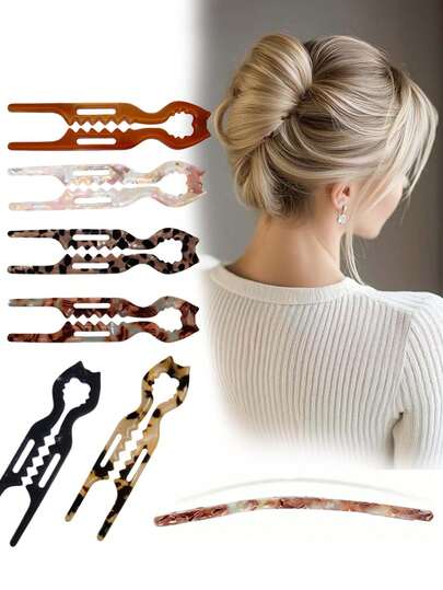 4个新款优雅猫咪造型法式发夹 - 锯齿防滑设计，弧形角度更贴合头部，适合所有发质，可用于盘发、发髻、扭发等，全天牢固固定，佩戴舒适 | 女士理想礼物，醋酸纤维猫咪造型U型发夹