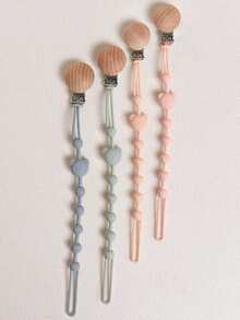 1-4pcs Customized Silicone Anti-Lost Strap For Pacifier, Bottle, Teether, Personalized Gift, Bear-Shaped Anti-Lost Strap, Suitable For Personalized Pacifier Clips For Boys And Girls, Customized Children's Name Wooden Pacifier Clips