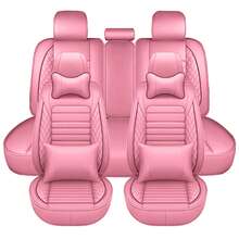 Full Set PU Leather Car Seat Covers Waterproof 5-Seat Seat Covers Front And Rear Car Seat Cover Wear-Resistant Seat Protector With/Without Pillow Fit For Cars,Pink Car Stuff - 粉色 - 查看 7