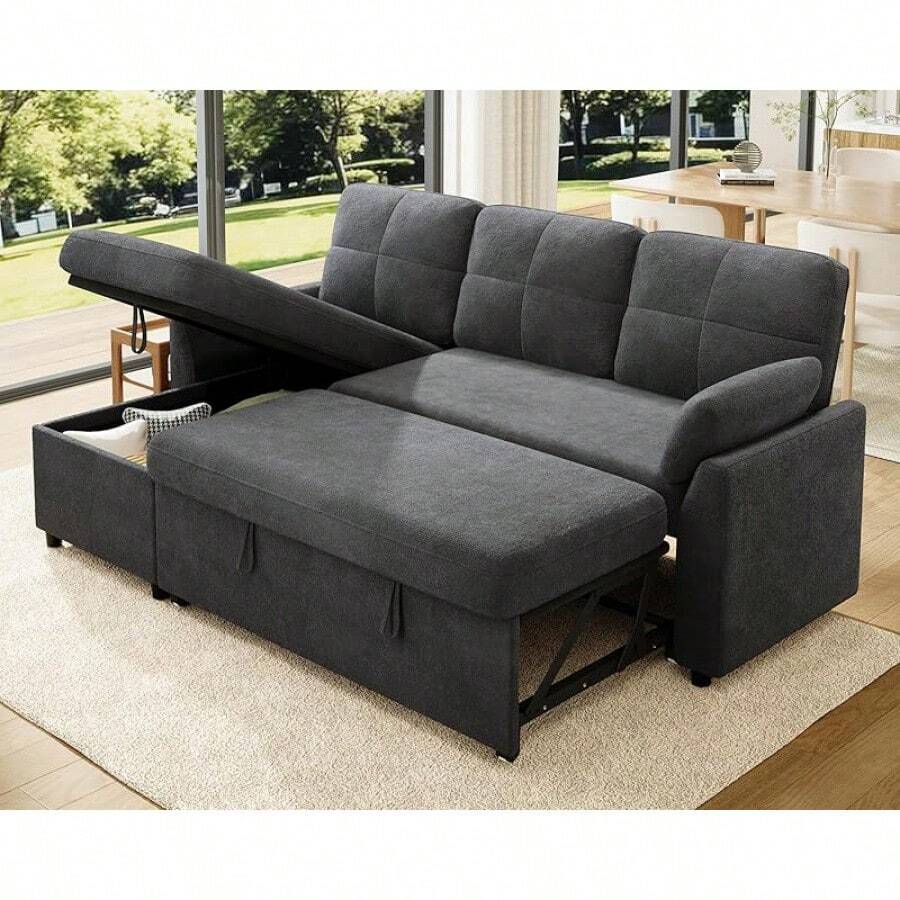 Modern L-Shaped Sofa Bed, Convertible Sleeper Sofa With Storage Chaise And Pull Out Couch Design, Stylish Sectional Couch For Living Area - 灰色 - 查看 1