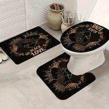 4pcs Black Love Shower Curtain Set, Golden Crown And Heart Print Bathroom Decoration, Bathroom Accessories Include Bath Mat, U-Shaped Mat, Toilet Seat Cover, 70, 87x 70, 87inch, Shower Curtain With 12 Hooks, "Love, Black", Best For Christmas, Bathroom Decorations, Christmas Decorations, Black Girls - 4 cái (71*71 inch) - Xem 4