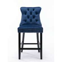 Contemporary Velvet Upholstered Barstools With Button Tufted Decoration And Wooden Legs, And Chrome Nailhead Trim, Leisure Style Bar Chairs,Bar Stools, Set Of 2 (Blue),DE2002BL - 藍色 - 查看 4