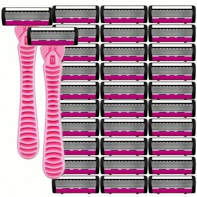 סכיני גילוח ידניים בעלי 6 שכבות, בסגנון אירופאי ואמריקאי, יוניסקס, עם פס נגד החלקה לחוויית גילוח חלקה, מתאים ל-10 אירועים, כלי חיוני לגילוח יומיומי והסרת שיער לגברים ולנשים