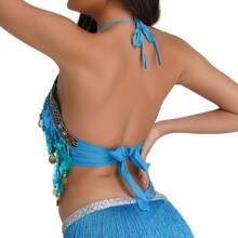 Top de Dança do Ventre, Top Cropped Tubular com Lantejoulas e Glitter com Pingente de Moeda para Mulheres, Sutiã de Dança do Ventre, Acessórios de Fantasia Cinto de Quadril Brilhante para Show de Palco