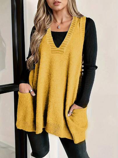 Plus Size Commuting Solid Color Sweatshirt Vest