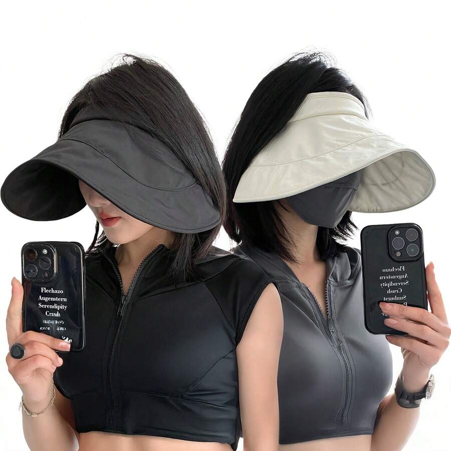 2PCS Women's Summer Sun Hat Wide Brim Breathable For Outdoor Travel Hiking Beach - Đen và trắng - Xem 1