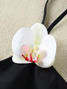 Áo tắm liền thân nữ họa tiết hoa 3D, thích hợp cho kỳ nghỉ và đi biển, mùa hè. - màu đen - Xem 5