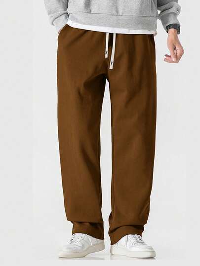 Men's Straight Knit Pants, Loose Fit Casual Sports Trousers, Versatile For Spring & Autumn