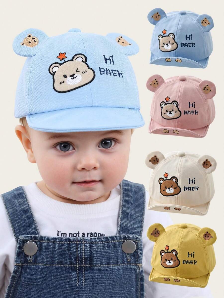1pc Baby Hat, Cartoon Bear Design, Thin Brim Baseball Cap, Suitable For Outdoor, Fits 3-12 Months, Spring/Autumn - HIBAER Bear - View 1