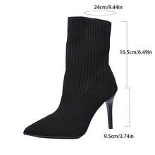 四季新款针织尖头细跟中筒女靴，弹性设计，优雅高跟，时尚百搭，适合通勤、约会、派对等场合，柔软针织材质，舒适贴合脚型。 - 黑色 - 查看 7