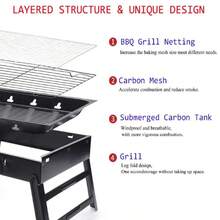 Folding Portable Charcoal Grill, Smoker Stainless Steel BBQ Grill 17.5''*11.5", Small Desk Tabletop Outdoor Barbecue Grill For Camping Picnics Garden Beach Party - Black - View 5