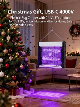 Julklapp, USB-C 4000V elektrisk insektsfälla med 2 UV-lysdioder, inomhusmyggdödare för hemmet, för barn och husdjur, hängande flugfälla med avtagbar bricka, fritidshemmets nödvändigheter