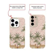 1个TPU材质粉色扇形棕榈树全屏图案手机壳，兼容 17 Pro Max/17/16 Pro Max/15/13/12/11、S20 FE/A15/S24/A55，兼容红米Note 11/Note 12/Note 13 Pro，防震软壳保护套，国际版，非国内版 - 白色 - 查看 7