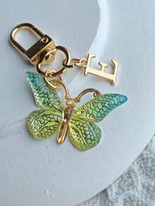 1个可爱闪亮蝴蝶及A-Z字母钥匙扣，树脂绿色时尚蝴蝶字母钥匙圈，女士日常佩戴礼物蝴蝶吊坠钥匙扣 - 綠色 - 查看 12