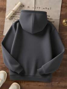 1件装男童休闲印花套头卫衣，保暖内衬，长袖，秋冬季 - 深灰色 - 查看 3