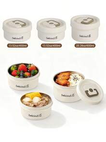 304 Stainless Steel Thermal Lunch Box, Round Multi-Layer Lunch Box With Cover, Multi-Layer Insulated Tape, Microwaveable, Stackable With Storage Bag, For Work/School, Airtight - 藍色 - 查看 3