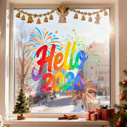 1/3 Adet Yılbaşı Çıkartması, Tatil Süslemeleri, Merhaba 2026 Çıkartmaları, Cam Pencere Çıkartmaları