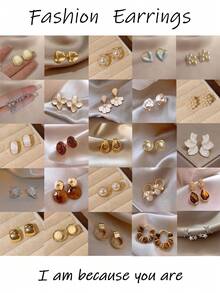 10/6/5对装可爱优雅Y2K风格耳环套装，包含花朵、仿珍珠、蝴蝶、水晶、闪亮元素、星星、仿虎眼石、树脂扭结、仿猫眼石、滴釉多元素耳环，时尚简约，优雅复古设计，适合节日、派对、约会、送礼、日常佩戴。 - 彩色 - 查看 13
