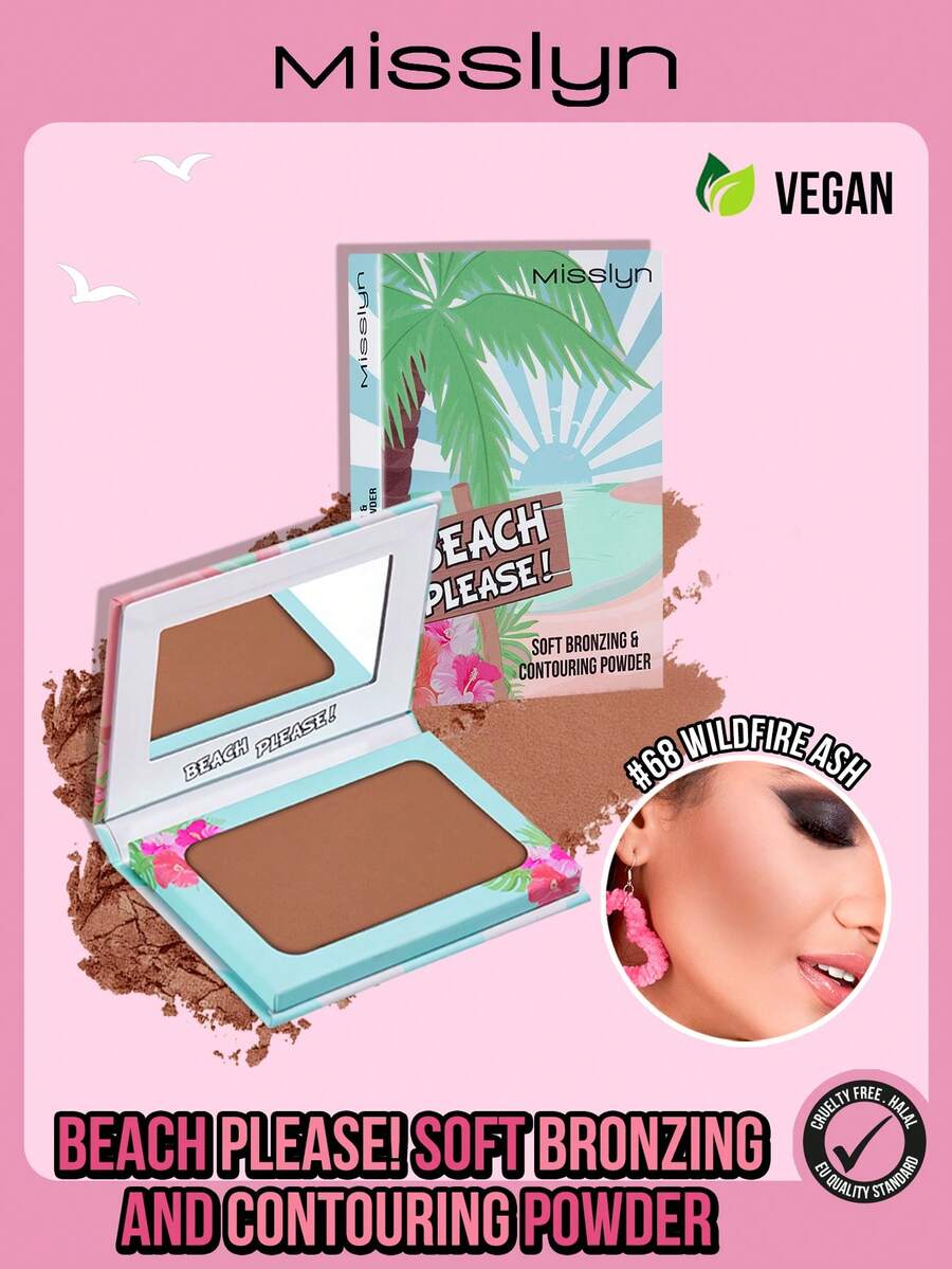 MISSLYN - Beach Please! Soft Bronze Contouring Powder, Matte Bronze Powder, High Color Payoff, Fine Smooth Texture, With Mirror, Face Contouring Bronzer, Long-Lasting Makeup, Lightweight & Breathable, Smooth Application, Makeup Brand, Face Makeup, Suitable For Women And Girls, Essential For Winter, Y2K Style, Fashionable & Versatile, Great Birthday Gift, Valentine's Day Gift, Party Essential, New Year Gift, Best Color, Cruelty-Free & Vegan - #68 Wildfire Ash - 查看 1