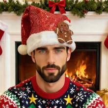 Gorro de Papá Noel familiar, gorro navideño para adultos y niños para fiestas de Navidad, disfraz de Papá Noel - Sombrero de hombre de jengibre marrón - Ver 2